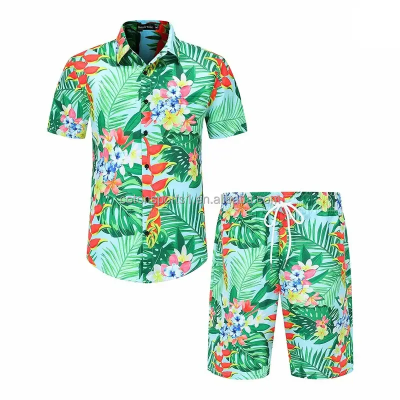 Chemise hawaïenne à col boutonné et manches courtes pour hommes, tissu extensible à 4 voies, impression complète personnalisée, chemises de plage tropicales d'été