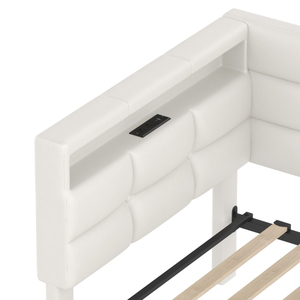 Upholstered Twin Size Daybed with Storage 2 Drawers and Charging Station, Day <b>Bed</b> <b>Frame</b> with LED Lights and Storage Headboard - Product Image 6