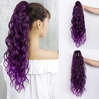 Perruque queue de cheval tressée violette de 24 pouces, fabriquée à la machine, avec clip et tresses pour femmes