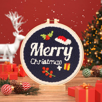 Kit de broderie Punch Needle de Noël, motif dessin animé, avec cerceau et fil, pour débutants, décoration murale DIY, cadeau
