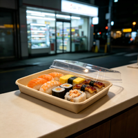 Plateau à sushi jetable en papier kraft série EP avec couvercle PET transparent anti-buée pour la vente à emporter, la restauration et les fournitures professionnelles en gros