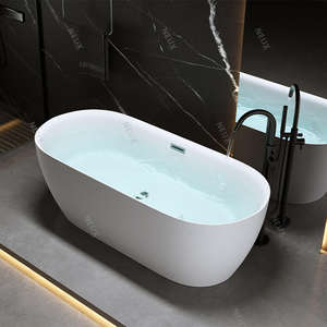 <span class=keywords><strong>Baignoire</strong></span> autoportante moderne en acrylique blanc brillant Offre Spéciale forme de bateau avec fonction de trempage et accessoire de vidange - Product Image 4