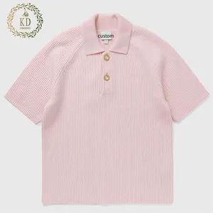 KD fabricante de prendas de punto OEM ODM verano Rosa diseñador perla botones 100% lana de punto Polo camiseta mujer suéter