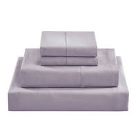 Parure de Draps en Coton Égyptien 300 Fils, Douce Comme, 4 Pièces, Drap de Lit en Coton de Couleur Unie avec Taies d'Oreiller