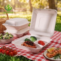 Boîte à hamburger en bagasse de canne à sucre SUMKOKA de haute qualité, sans PFAS, à 3 compartiments, micro-ondable et biodégradable, boîte à clapet en bagasse