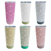 Tumbler Berinsulasi 20oz dengan Gagang Speaker dan Hiasan Berlian Imitasi, Botol Air Stainless Steel untuk Berkemah di Luar Ruangan