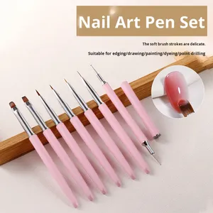 Outil de pointillage pour nail art à double embout, pinceau à ongles en gel rond et plat, manche en métal, poils synthétiques avec couvercle, stylo de dessin pour manucure - Product Image 3
