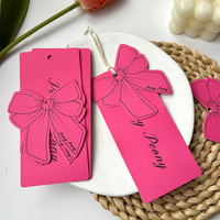 Étiquettes personnalisées pour vêtements mignons, étiquettes de prix en forme de cœur rose avec nœud pour vêtements féminins, étiquettes imprimées avec le nom de la marque pour les entreprises