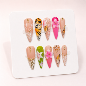 <span class=keywords><strong>Uñas</strong></span> Postizas de Alta Gama al por Mayor, Pintadas a Mano con Diseño de Tigre <span class=keywords><strong>y</strong></span> Flores, <span class=keywords><strong>Uñas</strong></span> Postizas Largas con Diseño de Leopardo <span class=keywords><strong>y</strong></span> Flores 3D, Hechas a Mano, Personalizadas ODM - Product Image 6