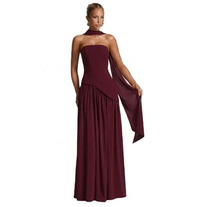 Abito Monocolore Senza Spalline con Lacci, Vestito Lungo <span class=keywords><strong>Sexy</strong></span> con Schiena Scoperta e Spacco Alto, Nuova Collezione - Product Image 2