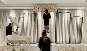 パーティーイベントステージの結婚式の装飾のための新しい20フィートホワイトゴールドメタル人工花アーチ結婚式のアーチ - Product Image 6