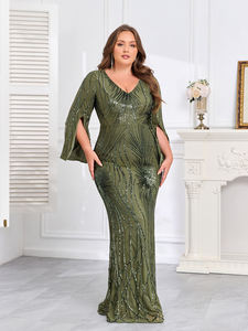 فساتين زمردية خضراء فاخرة بطبعة زهور عتيقة للحفلات الرسمية مقاس كبير فساتين صيفية لوصيفة العروس فساتين طويلة - Product Image 3