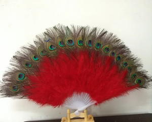 Éventails pliants en plumes de paon et de dinde en gros de Chine pour mariage - Product Image 2