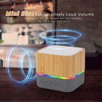 Speaker BT Mini Kayu Bambu 5W Suara HiFi Bass Surround 3D Lampu Atmosfer LED Portabel untuk Perjalanan Kantor