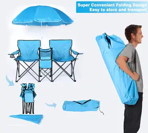 Wholesale Portable Compact Foldable Double Camping Chair Set With Cooler Bag Folding Camping Table And Chair Set For Events