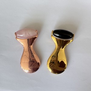 Rouleau de massage en pierre de jade avec poignée en alliage de zinc, obsidienne noire naturelle et quartz rose - Product Image 5