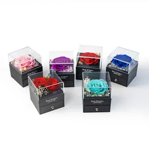 Valentine's day gift Artificial Soap Rose Flower in Acrylic Box Jewelry Drawer with Tote Bag