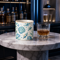 Pot de fleurs décoratif en céramique personnalisé pour plantes d'intérieur avec motifs botaniques d'oiseaux marins, de champignons et de lune pour la décoration de la maison