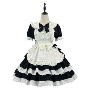 Lolita Maid Dress Black Pink With Ruffles And Bow For Cosplay Costume Anime Role Play Spring 2025 - Product Image 4