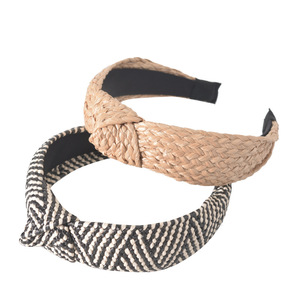 Serre-tête en plastique tressé en raphia de couleur unie, écologique, simple, élégant, <span class=keywords><strong>avec</strong></span> nœud, accessoire pour cheveux - Product Image 2