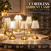 Lampe de table à LED sans fil rechargeable, classique, en métal, luxueuse, à commande tactile, pour la lecture, la décoration de restaurant, de mariage, lampe de chevet à intensité variable