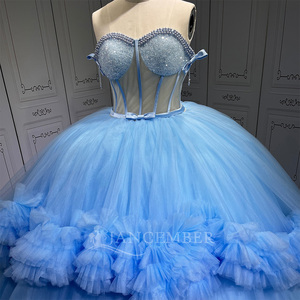Jancember LSMU77 tradicional azul perlas Sweetheart Bonding Empire Quinceanera 15 Anos vestidos - Product Image 5