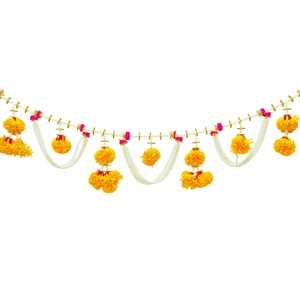 Bohemian Macrame <b>Wall</b> Hanging With Yellow Pom Poms And White Beads For Home <b>Decor</b> Wedding - Product Image 1