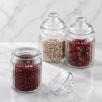 Bocal de rangement vertical en verre côtelé 2026 avec couvercle double en verre et silicone, pour le stockage du thé, du thé aux fleurs, des céréales, des noix et des aliments secs