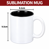 Mug à café en céramique vierge de 11 oz avec intérieur coloré et poignée, personnalisable avec logo, idéal pour promotion, prix usine
