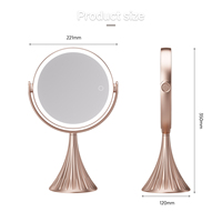 Miroir de maquillage LED double face avec grossissement 1X 10X, couleur or rose, commande tactile, angle réglable, type C, miroir de vanité