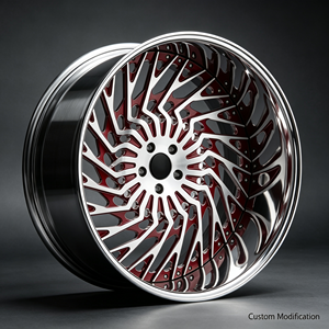 Cerchi Forgiati 6061 T6 a Razze Sdoppiate Rosse e Argento con Profilo Profondo da 20, 22, 24, 26 Pollici per Veicoli Americani C10, Impala, Caprice, Monte Carlo - Product Image 3
