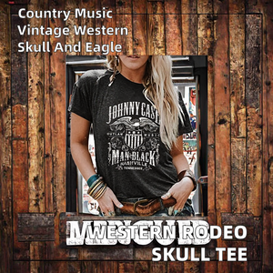Women's Western Rodeo Vintage Cattle Skull Eagle <b>Cowboy</b> Crew Neck <b>T</b>-<b>Shirt</b> Country Music Design Short Sleeve Summer Knitted 65% - Product Image 2