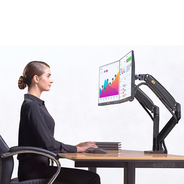 22-32 Inch Aluminum Dual LCD LED Monitor Mount with Gas Spring Arm Full Motion TV Holder Supporting Load up to 3-12kgs Per Arm