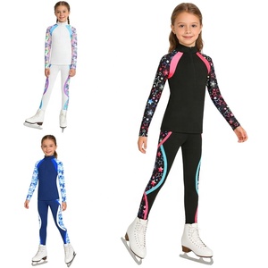 Conjunto de patinaje sobre hielo blanco para niñas, camiseta de manga larga con cremallera y estampado de mármol, conjuntos de leggings para entrenamiento de patinaje artístico, personalizado para niños - Product Image 1