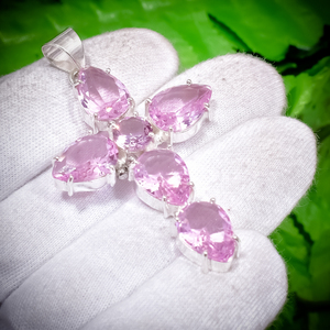 Collier fin en argent sterling 925 pendentif croix en quartz rose rose de haute qualité facettes multi-pierres pendentifs à la mode breloques - Product Image 4