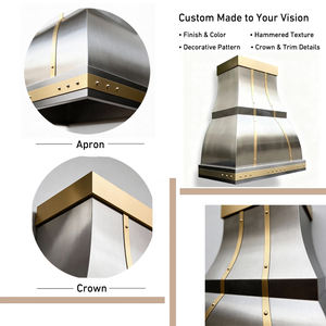 Architektonische Dunstabzugshaube aus gebürstetem Edelstahl mit Messingbesatz, konisches Profil, Energieeffizienzklasse, belüftungsbereit - Product Image 6