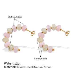 Boucles d'oreilles colorées en pierres naturelles, bracelet et collier en acier inoxydable, design bijoux contrastant aux couleurs dopamine, style niche - Product Image 2