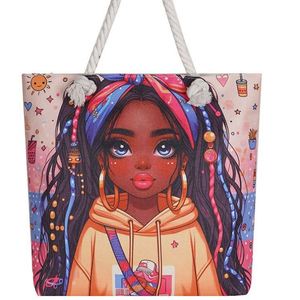 กระเป๋าสะพายไหล่ผู้หญิงสีดำพิมพ์ลายฟอเรสต์ใหม่กระเป๋าโท้ทเชือกหนาแฟชั่นความจุขนาดใหญ่ - Product Image 4