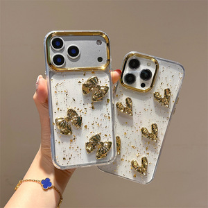 Custodia per <span class=keywords><strong>iPhone</strong></span> 17 Pro Max in TPU antiurto con glitter <span class=keywords><strong>oro</strong></span> a forma di cuore 3D e fiocco, stile coreano, design personalizzato da donna, compatibile anche con <span class=keywords><strong>iPhone</strong></span> 16 - Product Image 1