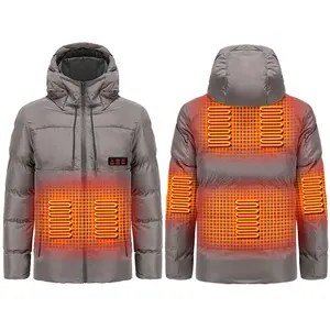 ODM/OEM Custom 7 Areas Heating Men's Heated Puffer Jacket with Hoodie Winter Warm Electric Thermal Heating Clothing