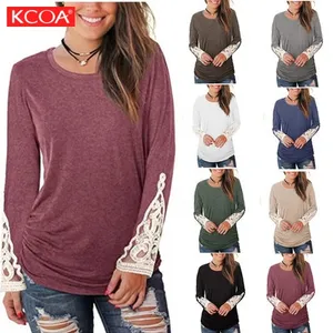 Hot Selling Green Soft Cotton Long Sleeve Women Shirt With Lace Design