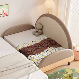 Letto per Bambini Estraibile di Design, Stile Minimalista, in Legno con Sponde di Sicurezza, Set Letto per Bambini Estensibile e Durevole in Pelle - Product Image 5