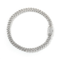 Bracelet chaîne cubaine en or blanc certifié 6 mm à rangée unique, serti de diamants, pour femmes, bracelet cubain Miami glacé en zircon pour rappeurs