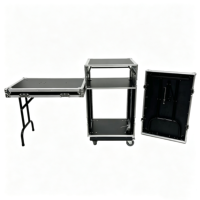 Flight case OEM 12U sur roulettes pour amplificateur et table de mixage avec portes fusionnables, loquets de sécurité et 2 tables DJ