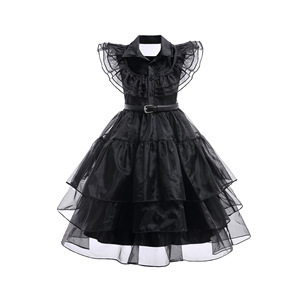 Vestido Gótico Oscuro de Princesa para Niñas con Falda Escalonada y Cuello de Tul, <span class=keywords><strong>Disfraz</strong></span> <span class=keywords><strong>Infantil</strong></span> para Halloween y Fiestas Temáticas - Product Image 6