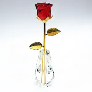 Pujiang工場卸売見事なギフトアイデアクリスタルローズの花セット花瓶母の日ギフト用