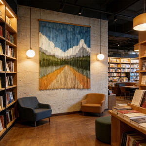 Tapisserie <span class=keywords><strong>murale</strong></span> en macramé teint paysager, grande œuvre d'art en fibre pour la décoration de hall d'hôtel de luxe et de complexe hôtelier - Product Image 6