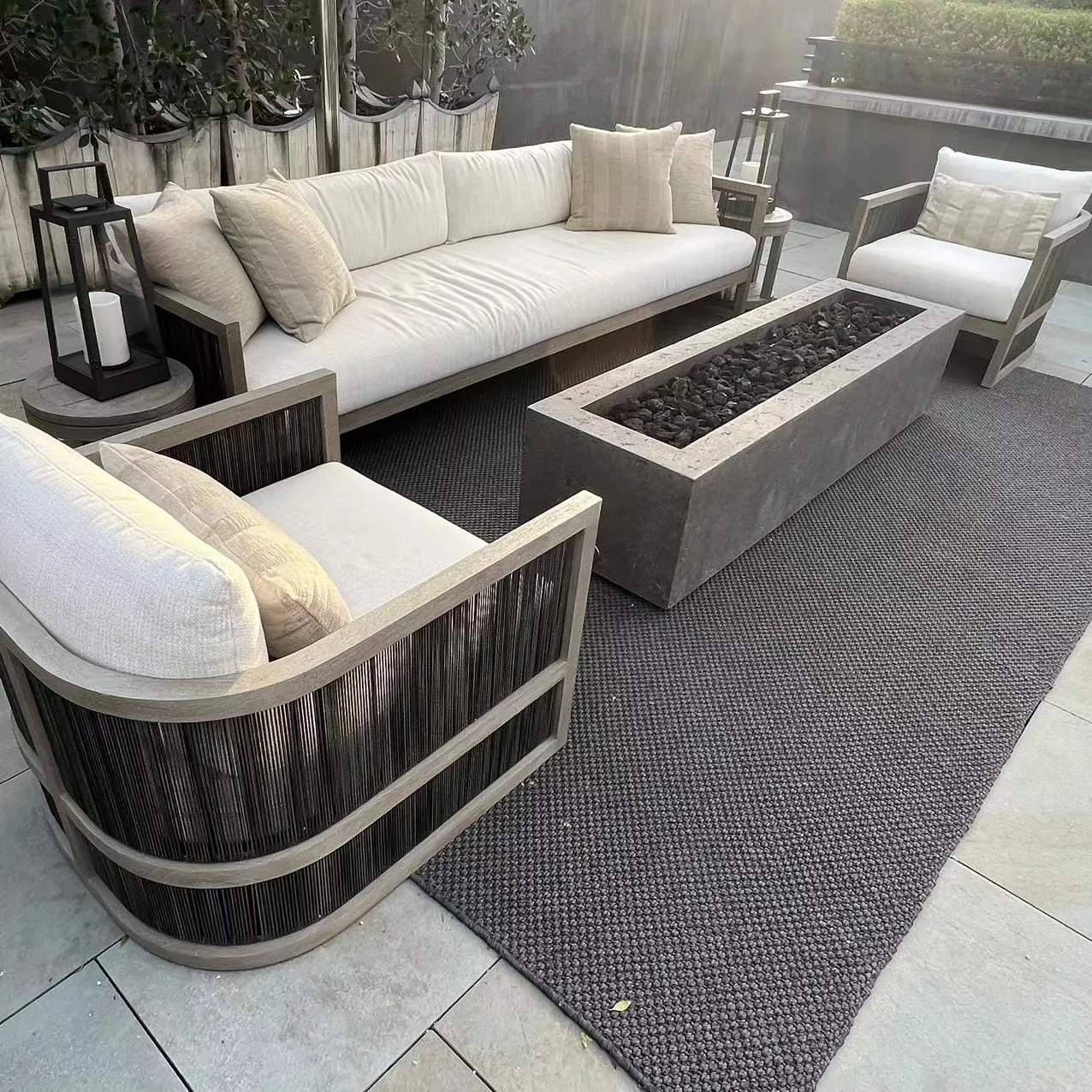 Neuer Stil Schlussverkauf Luxus Teakholz Rattan Gartensofa-Sets Outdoor-Möbel Teak-Sofa-Set