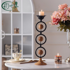 Iron Wood <b>Candle</b> Holder Round Zen Style Home Decoration Study Room Decor - Product Image 2