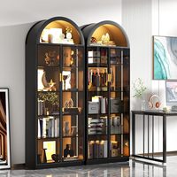 Armoire de présentation en bois avec portes vitrées LED, 76 pouces de haut, 4 étagères, 3 couleurs, éclairage LED, design moderne, polyvalente pour salon